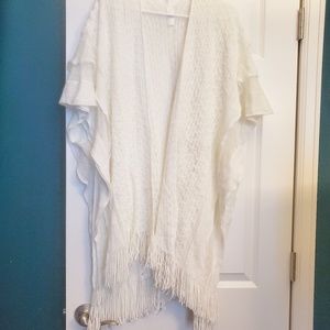 Women's Knit Ruffle Sleeve Fringed Cover Up